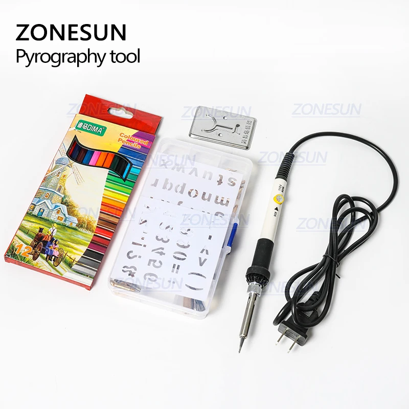 ZONESUN Hot Foil Stamping Soldering Iron Carving Pyrography Tool Wood Embossing Burning Soldering Pen Set Welding Tips Kit