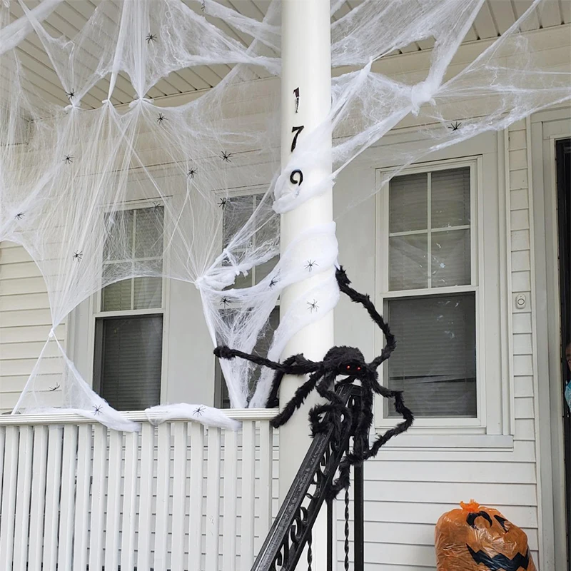 White Stretchy Cobweb Artificial Spider Web Halloween Decoration Scary Party Scene Props Horror House Home Decora Accessories