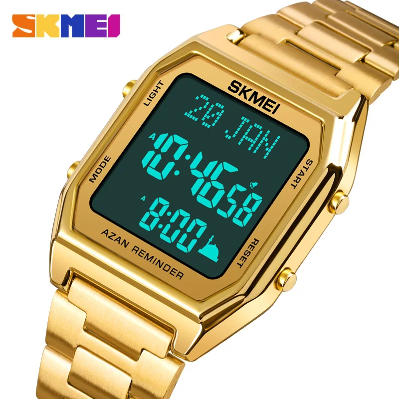 SKMEI New Top Brand Digital Bookmark Language Selection For Muslim Mens Watch Pilgrimage Time Reminder Wristwatches Reloj Hombre