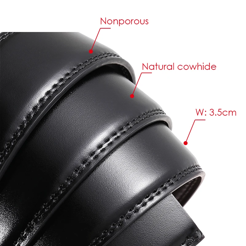 VATLTY 2021 Sin hebilla cinturón de cuero para hombres, cinturón de pantalón de cuero de vacuno natural de 3,5 cm Cinturón de cinturón negro no poroso Fajas masculinas Regalos masculinos