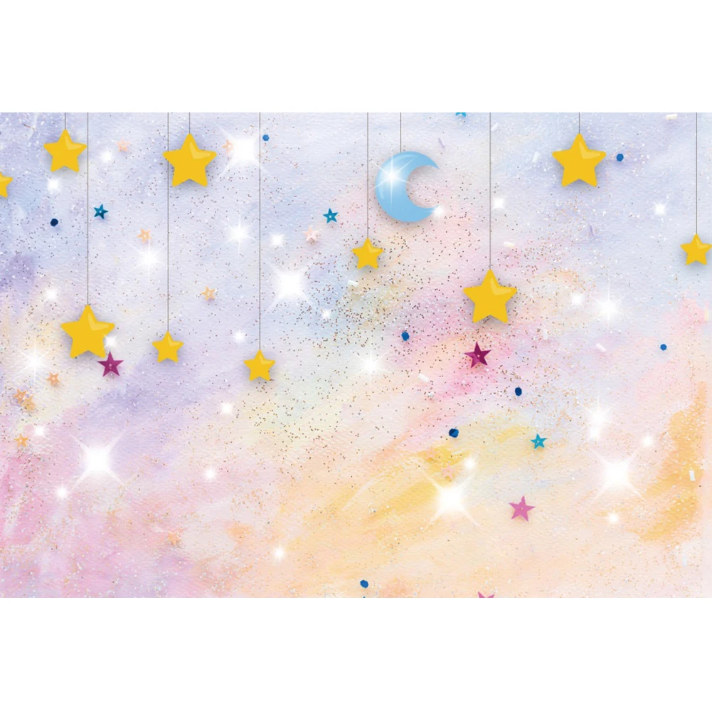 Laeacco Dreamy Gradient Color Background Star Moon Glitter compleanno sfondo per fotografia ritratto di bambino personalizza photo studio