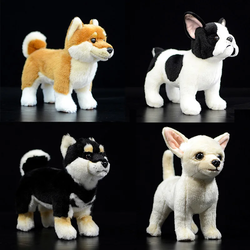 Real Life Standing France Bulldog Chihuahua Plush Toys Soft Lifelike Dog Stuffed Animal Shiba Inu Kids Baby Christmas Gifts