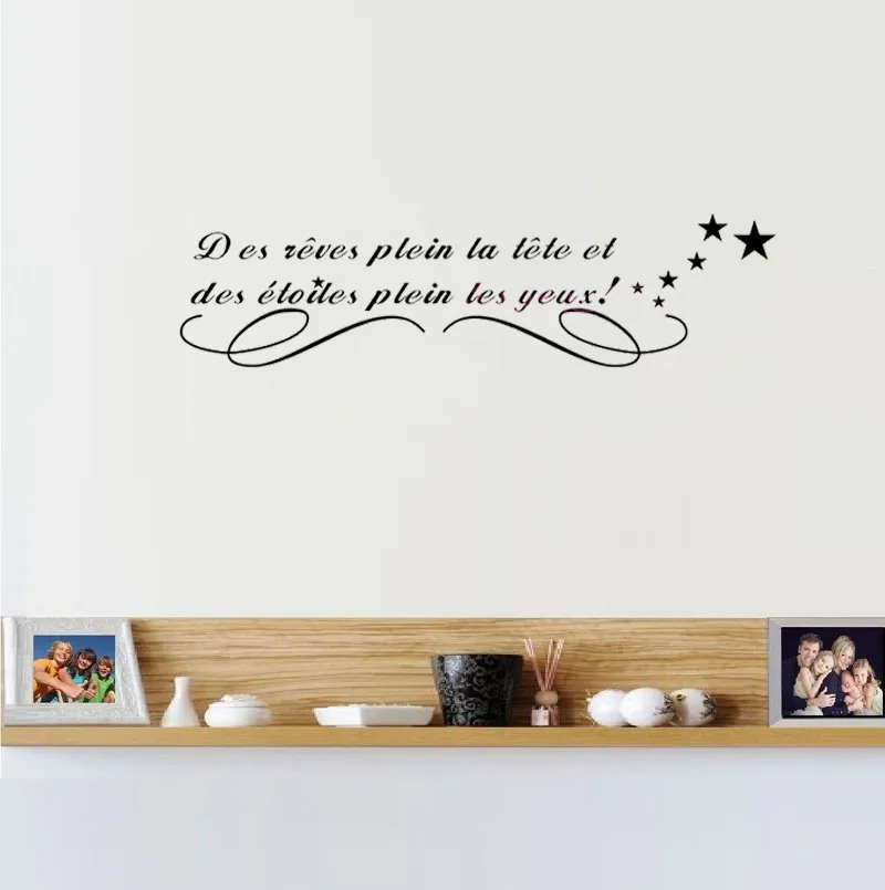 French Quote Des Reves Plein La Tete Vinyl Wall Stickers Wall Art Decals Kids Children Room Decoration Nursery Poster