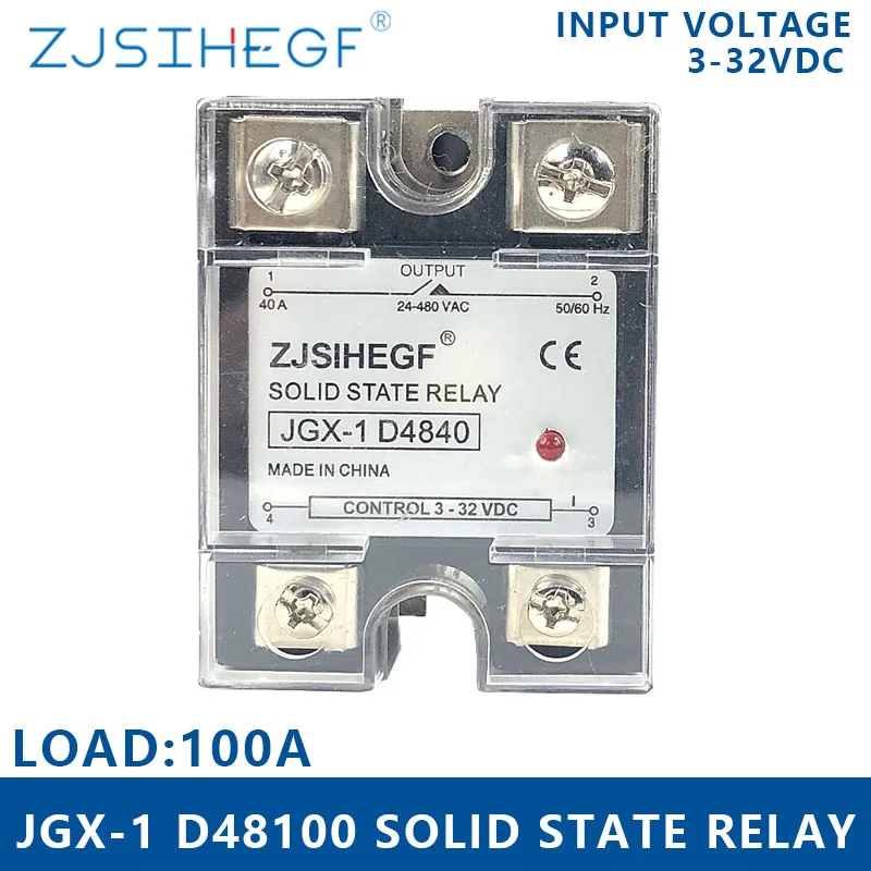 3-32VDC Single Phase Solid State Relay 24-480VAC JGX-48100DA 100DA SSR Application High Fuction For Switching Power Supply