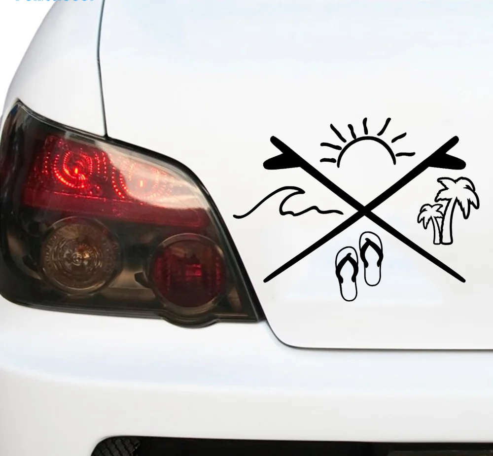 16-12cm beach Decal waterproof cover scratch ocean sun slipper Decal seaside resort art decoration car rear window VINYL STICKER