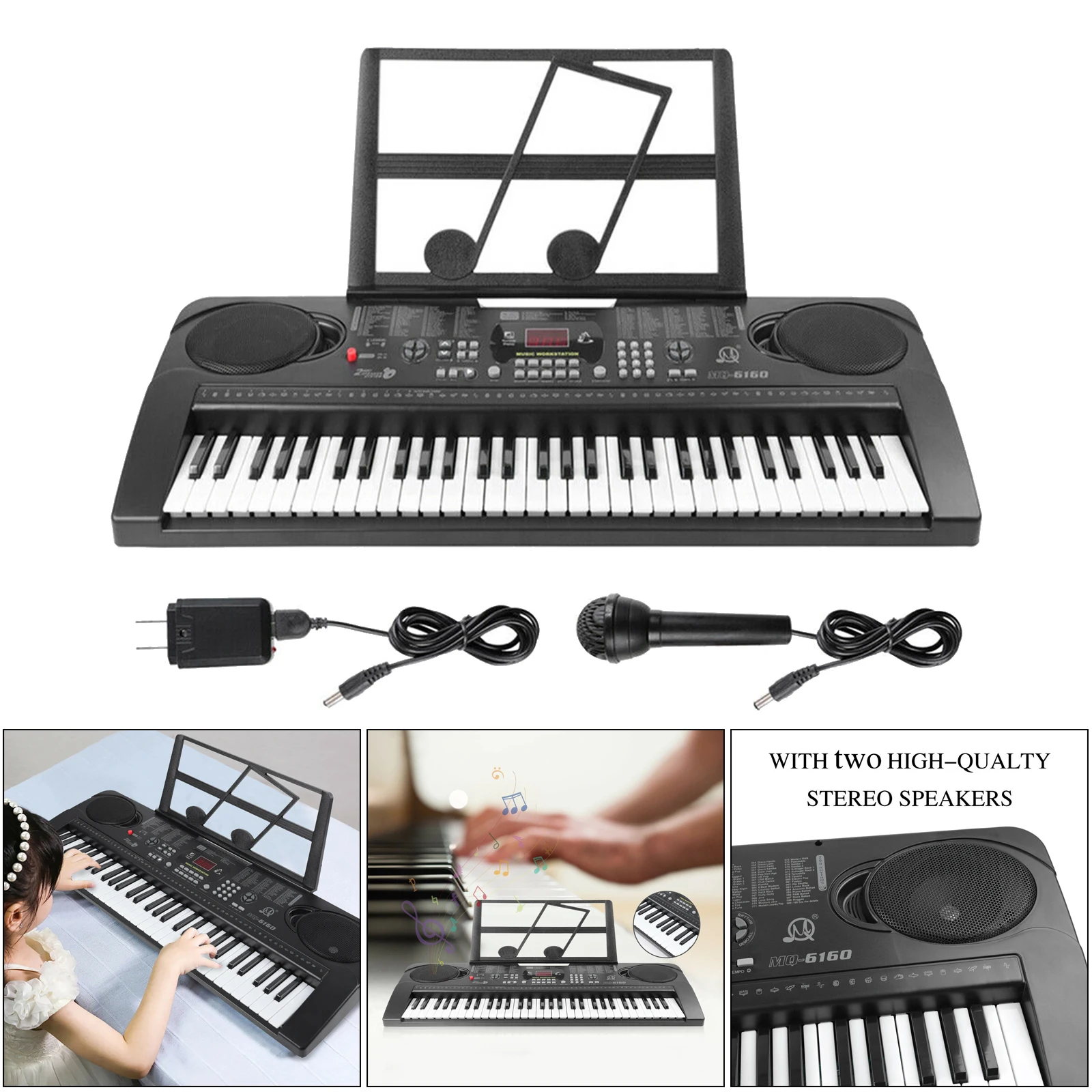 ABS Electronic Piano Keyboard Compact Digital Touch Display Kit with Micorphone Educational Toys Birthday Gift US Plug