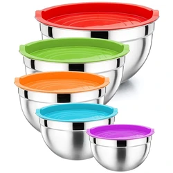 Mixing Bowl With Lid Set Of 5 Stainless Steel Nesting Salad Bowl Set For Prepping Mixing And Serving For Kitchen Cooking Baking