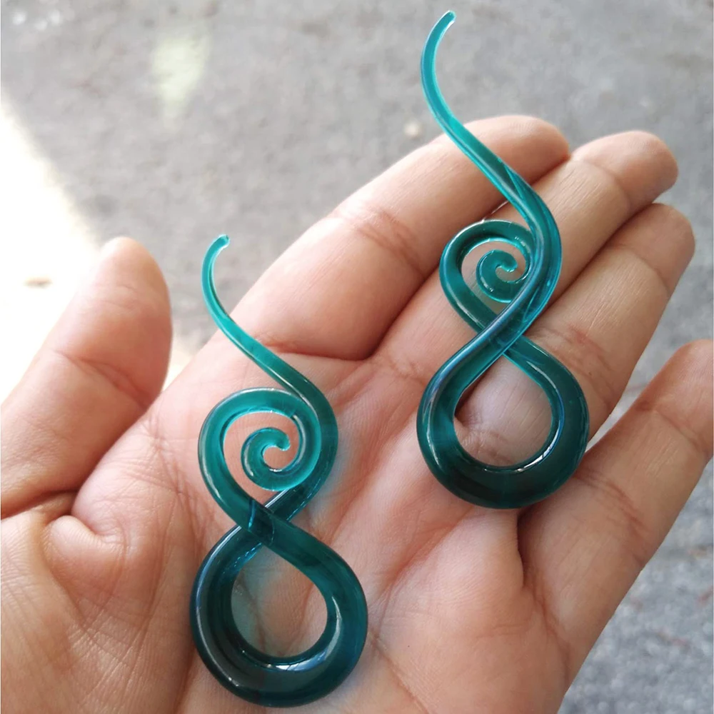 2pcs Glass Hand Made Ear Spiral Taper Teal Teardrop Earring Gauges Expander Stretcher Flesh Tunnel Plugs Piercing Oreja Jewelry