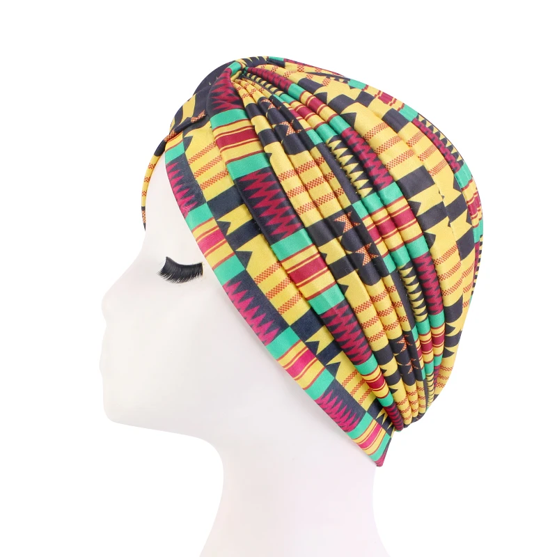 Neue Frauen Drucken Blume Knoten Krebs Rüschen Chemo Hut Beanie schal Turban Kopf Wrap Gestrickte Kappe Haarausfall Zubehör – Detail 3