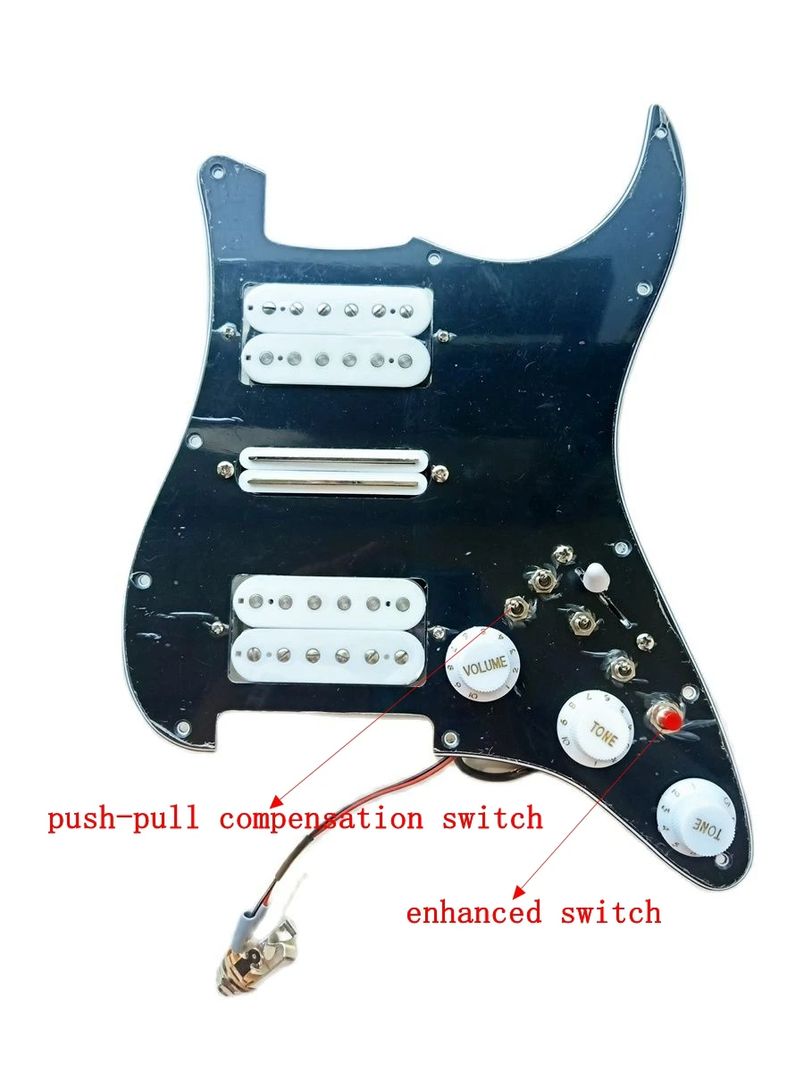 20 Sounds Black Guitar Pickguard Pickups White HSH Alnico 5 Humbucker Pickups Guitar Wiring Harness Push-Pull Pots for ST Guitar