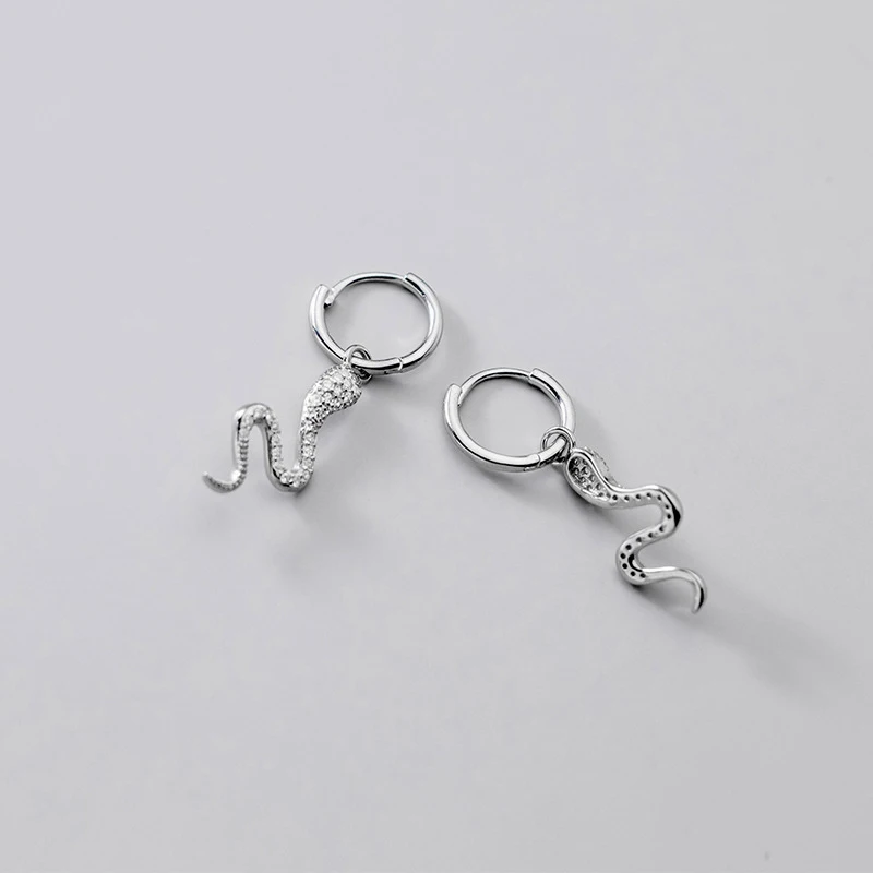 MIQIAO 2021 New 925 Sterling Silver Snake Earrings Buckle For Women Punk Zircon Female Fashion Jewelry Unusual Pretty Gift