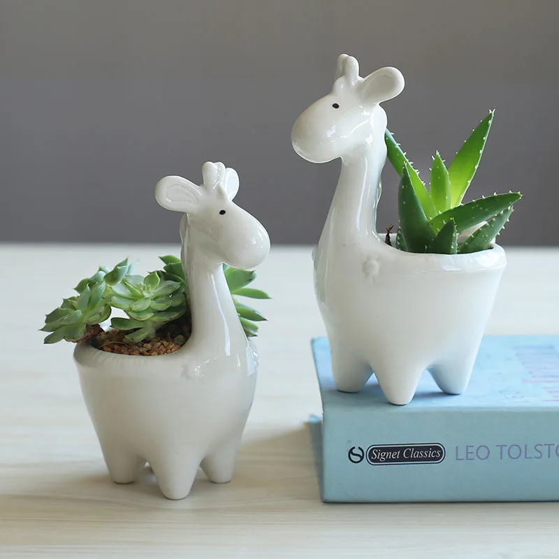 Kawaii Giraffe Flower Pot Planter Bonsai Gardening Potted Desktop Ceramic Vase Home Office Decor Garden Supplies Succulent Pot