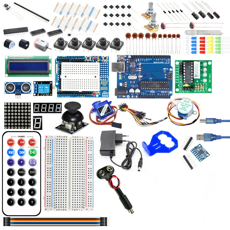 Elego UNO Project El kit de inicio más completo para Arduino UNO R3 Mega2560 Nano con tutorial/fuente de alimentación/motor paso a paso