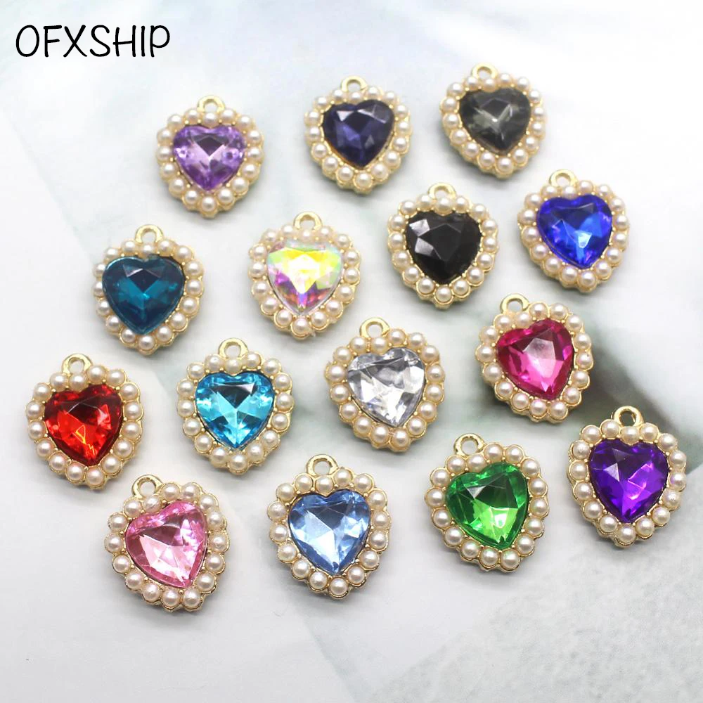 OFXSHIP 10Pcs/Lot fashion alloy 5 heart-shaped pearl classic pendant necklace holiday making necklace accessories party DIY hand