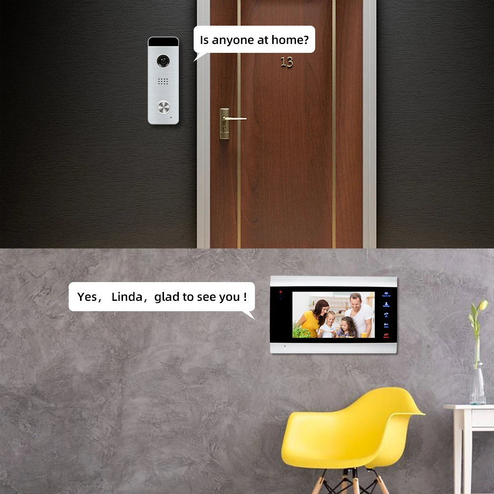 Smart Intercom for Home Tuya Video Doorbell 7" Monitor with Mobile Phone Monitoring Unlocking Function and HD Metal Door Phone