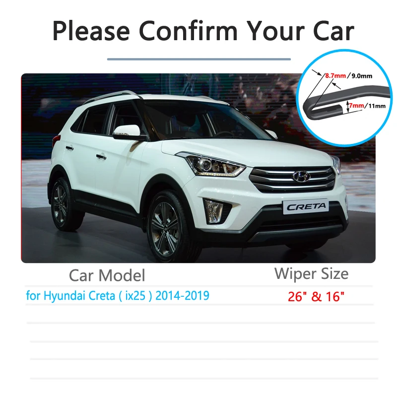 Car Wiper Blades for Hyundai Creta Ix25 2017 2015 2016 2014~2019 Front Windshield Frameless Snow Scraping Rubber Accessories