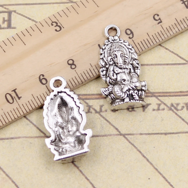 10pcs Charms Ganesha Elephant Buddha 26x14mm Tibetan Bronze Silver Color Pendants Antique Jewelry Making DIY Handmade Craft