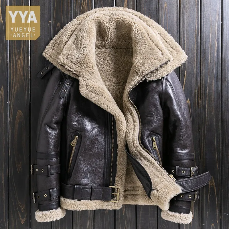 Winter Women Genuine Leather Wool Liner Warm Motorcycle Jacket Fashion Shearling Real Fur Sheepskin Coat Female bomber Jacket