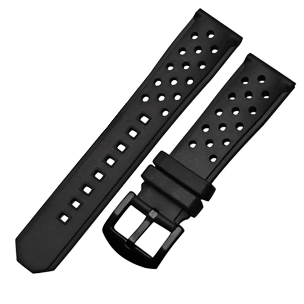 22mm Perforated Silicone Rubber Rally Watch Band Strap Waterproof Air Hole Watchband Stainless Steel Metal Buckle Bracelet