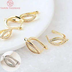 (2033)4PCS 18x11MM Hole 1.5MM 24K Gold Color Brass with Zircon Stud Earring High Quality DIY Jewelry Making Findings Accessories