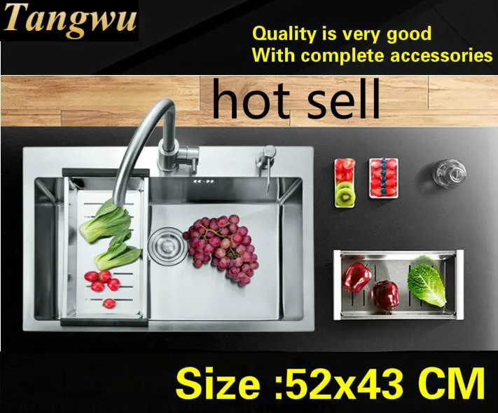 

Free shipping Hot sell household fashion mini kitchen manual sink single trough food grade 304 stainless steel standard 52x43 CM