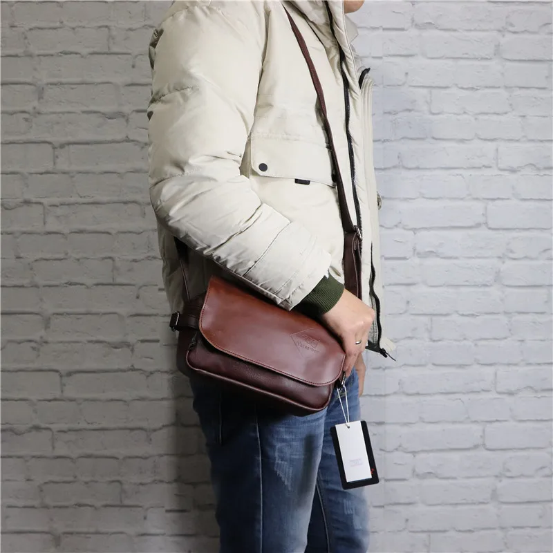 Vintage New Brand Designer Men\'s Messenger Bags Casual Crossbody Bag Small Leather Shoulder Sling Bag Daily Phone Bag