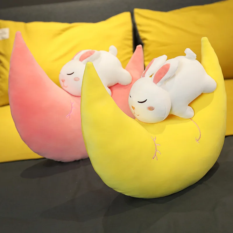 INS Nordic Cute Expression Moon Plush Toy Sofa Car Pillow Cushion With Super Soft Little White Rabbit Rag Doll Bay Window Mat