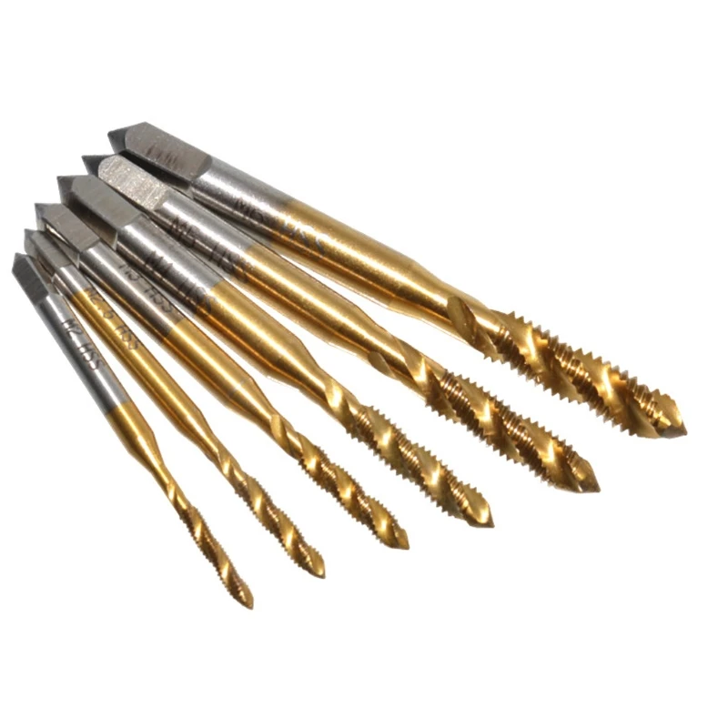 9 Chiếc M2-M12 Phủ Titan Thép Tốc Độ Cao HSS Vít Ren Hệ Mét Xoắn Ốc Tay Cắm Tập Dụng Cụ