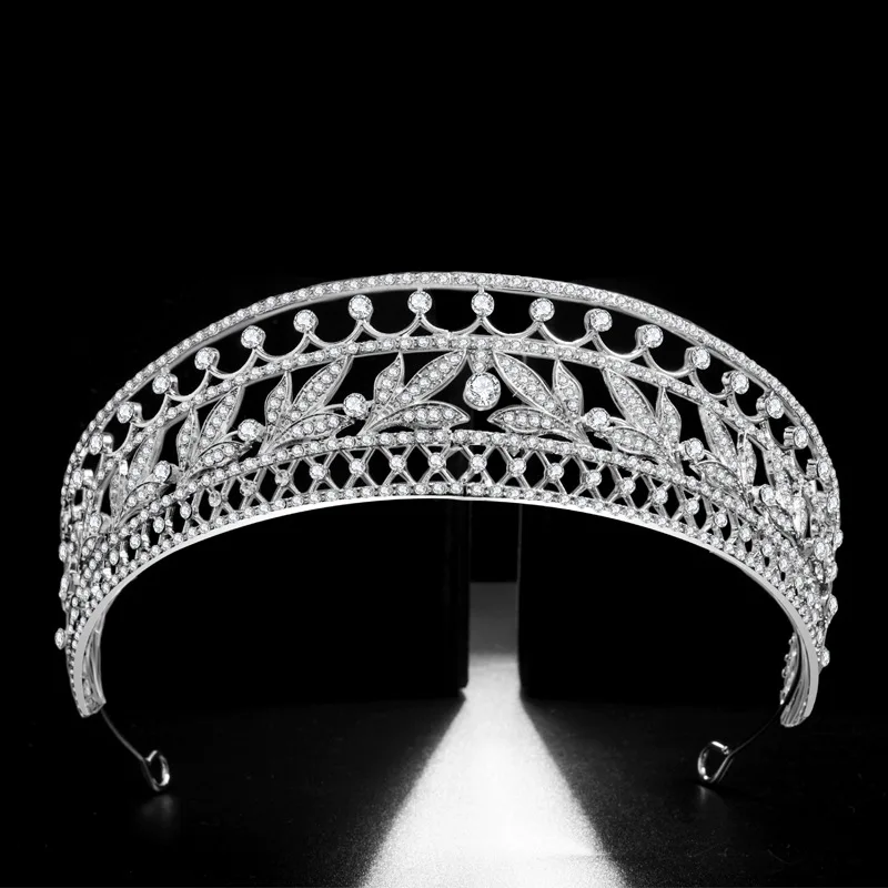 Luxury Cubic Zircon Crown Crystal Leaf Bridal Tiaras CZ Crowns Rhinestone Pageant Diadem Bride Headband Wedding Hair Accessories