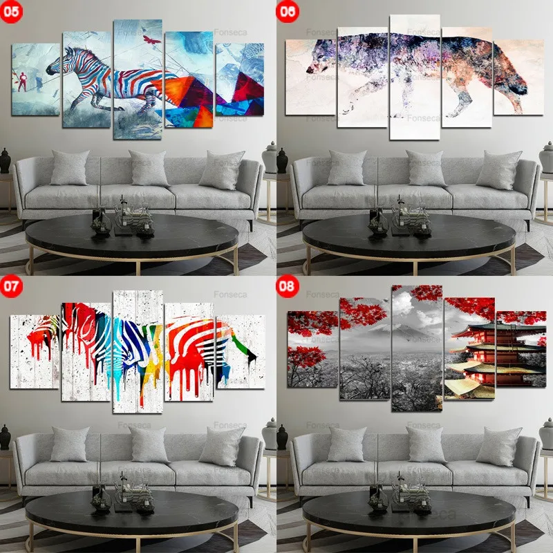 

Color Painted Animals Women Child Canvas Picture Wall Art 5Pcs Paintings Modern Style Home Decoration Living Room Poster