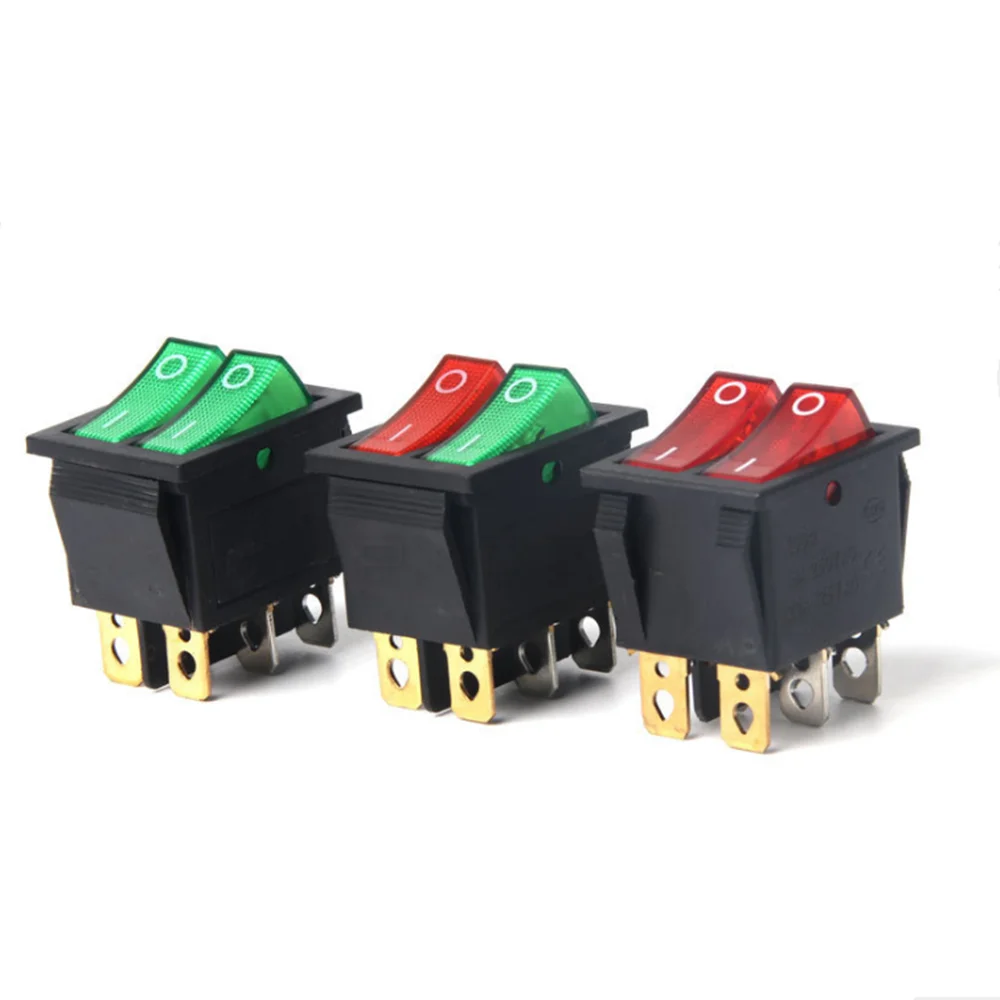 

1PC Red Light Lamp Double SPST ON/OFF Two Position 2 Gang Boat Rocker Switch 6 Pin Push Button Switches