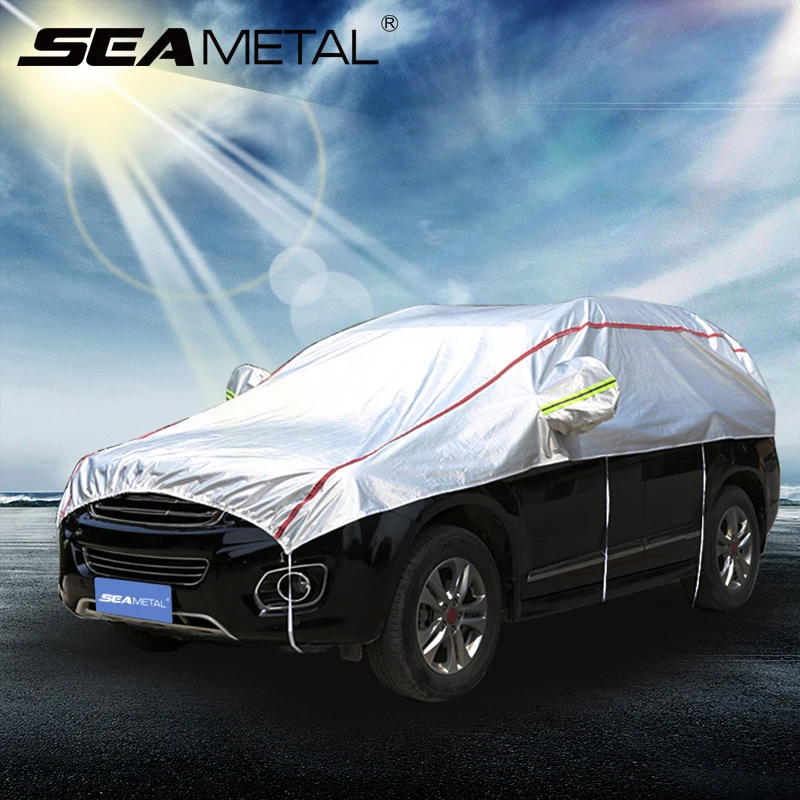 Half Car Cover for SUV Waterproof Snow Cover with Reflective Stripe Oxford Sun Rain Snow Protection Cover Universal for Sedan