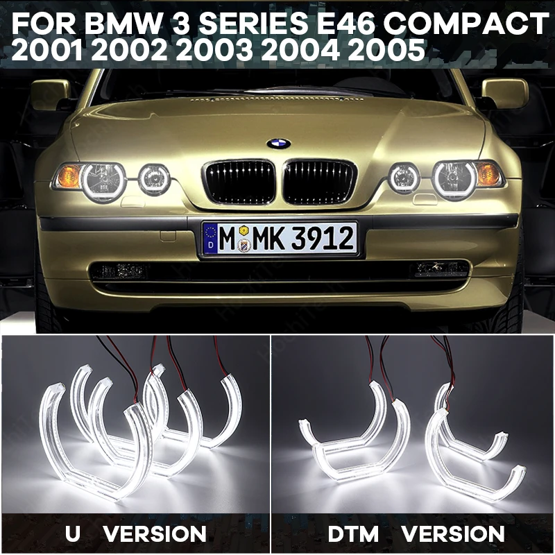 

Halo ring DRL Day light DTM U Shape Light White Crystal Angel eyes DTM Style For BMW 3 Series E46 Compact 2001 2002 2003 2004 05