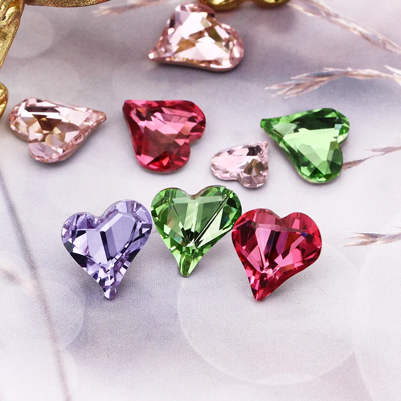 Fresh Color Rose Heart Shaped Pointback Crystal Loose Rhinestones for Nail Shiny K9 Glass Strass Crystal Glue on Clothes Jewelry