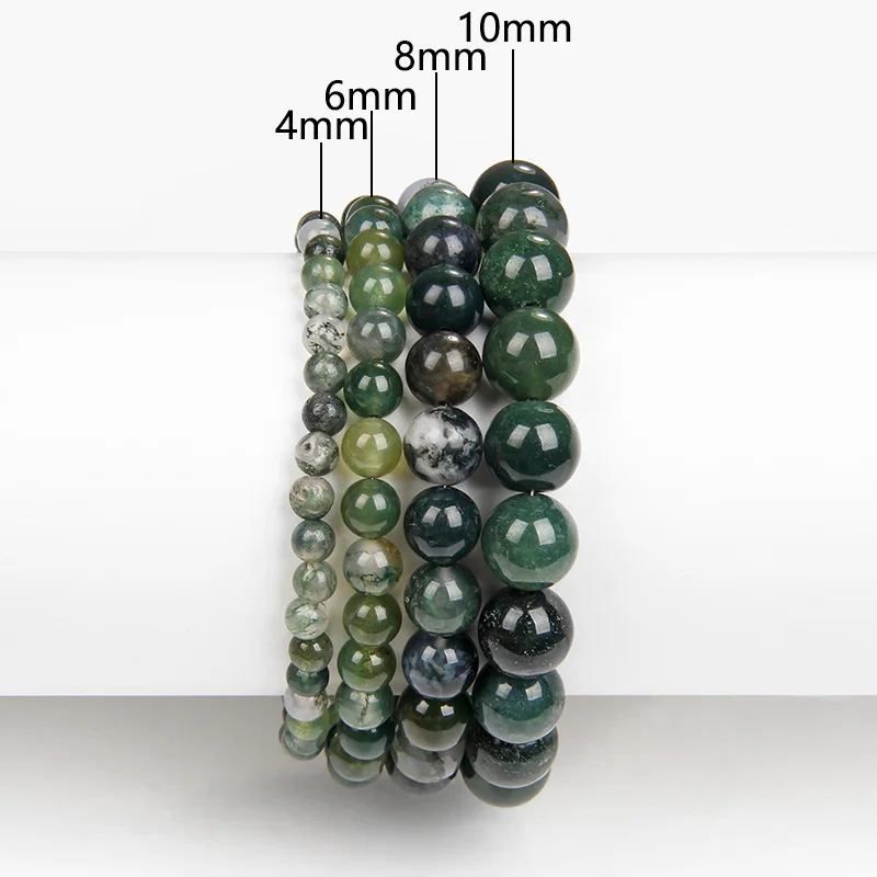 4/6/8/10mm Natural Stone Bracelet Moss Agates Round Beaded Bracelets Couple Energy Healing Yoga Bracelet Men Women Jewelry Gifts