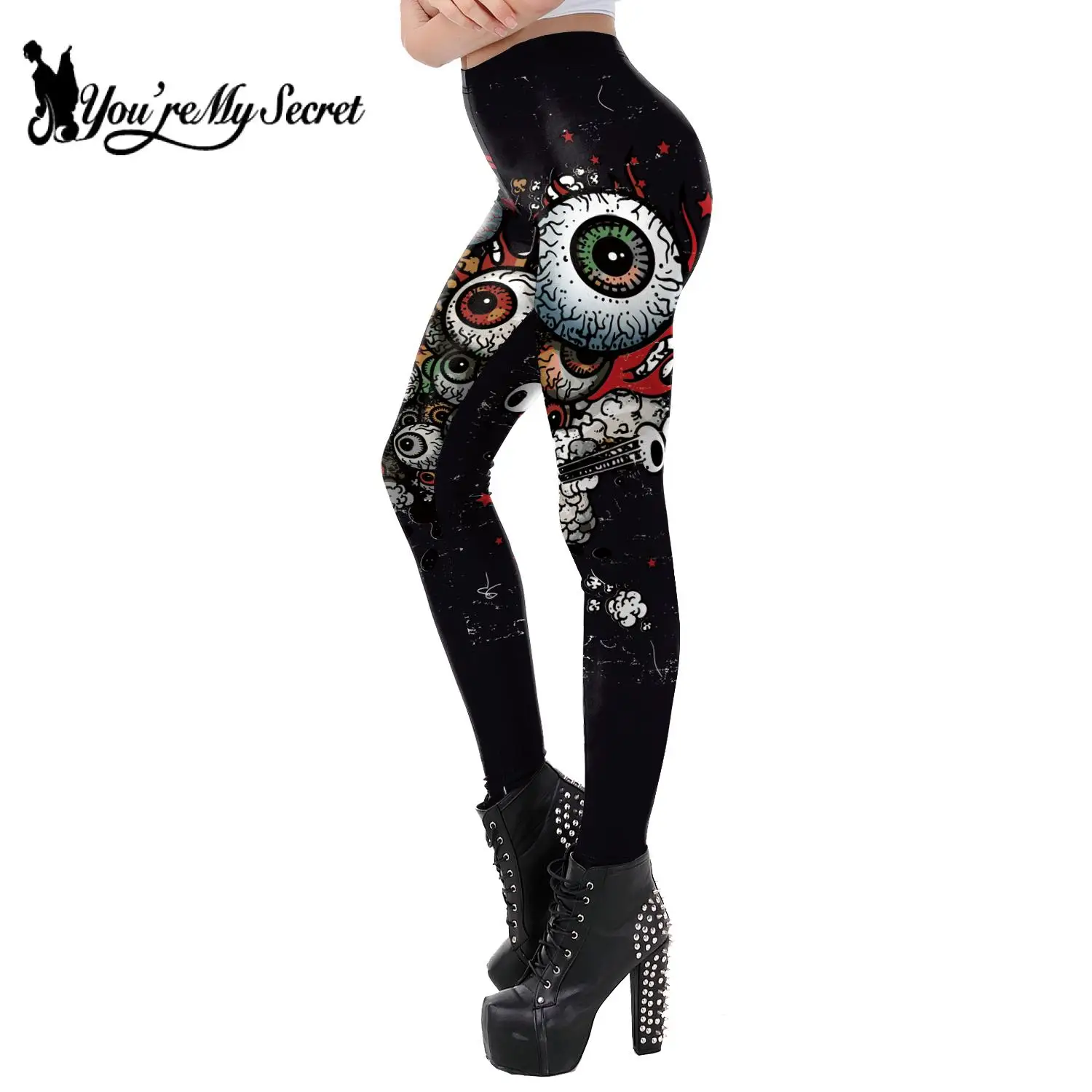 [You\'re My Secret] Women  Gothic Punk Spider Printed Leggings Fashion Halloween Pants Jogger Sexy Gothic Leggings Trousers