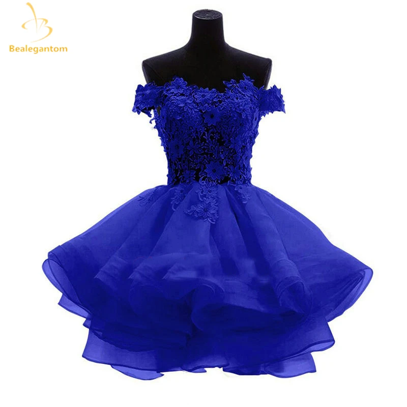 

Bealegantom Royal Blue Off the Shoulder Organza Short Prom Dresses Sweetheart Graduation Party Homecoming Formal Gown