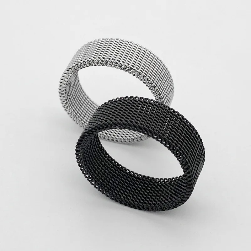 Hot sale width 8MM stainless steel gold black color mesh finger ring fashion jewelry for men and women Size 7-10# drop shipping