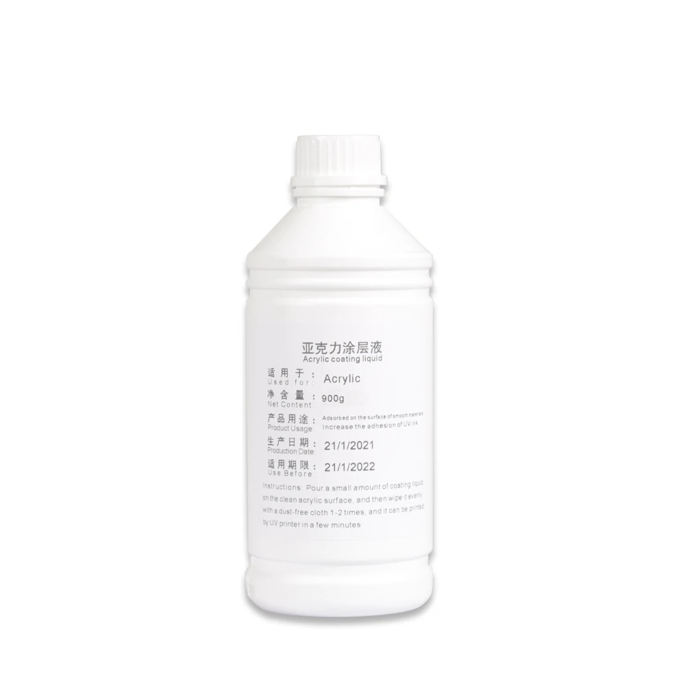 Coating liquid is used for UV printer to increase ink adhesion when printing acrylic/glass/metal without falling off 900G