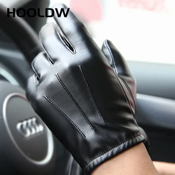 HOOLDW Nuovi guanti invernali Uomo Donna Nero PU Pelle Cashmere Guanti da guida caldi Guanti Touch Screen Guanti tattici impermeabili