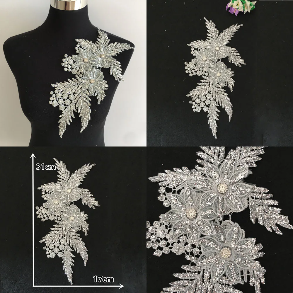 New arrive Embroidery Applique 3D flower Sewing Sequin lace Neckline DIY Rhinestone Lace Collar Craft Clothing Accessory YL1517