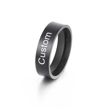 Lemegeton 6/8mm פשוט מותאם אישית שם נירוסטה טבעות גברים נשים אישית חקוק שם טקסט שחור טבעת תכשיטי מתנה