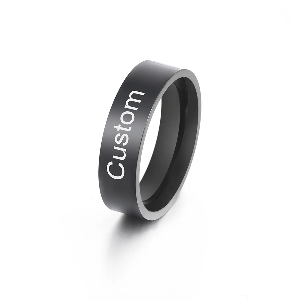 Lemegeton 6/8mm prosta nazwa własna pierścionki ze stali nierdzewnej dla kobiet mężczyzn personalizuj grawerowany tekst imienia czarny pierścionek biżuteria prezent