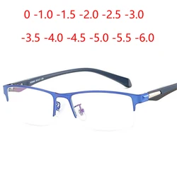 Half Frame Men Diopter Glasses Nearsighted Metal Literary Student Prescription Eyeglasses Male SPH 0 -1.0 -1.5 -2.0 -2.5 To -6.0