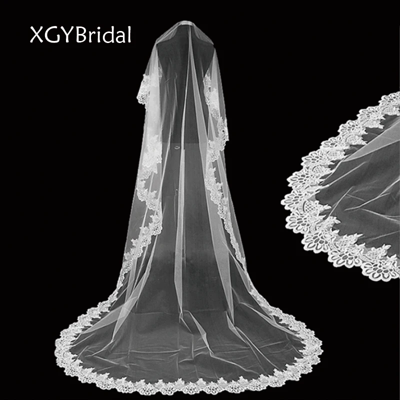 Fashion Wedding Veil Long Lace Wedding Accessories Bridal Veils One Layer Embroidery Tulle Velo de Novia White Ivory