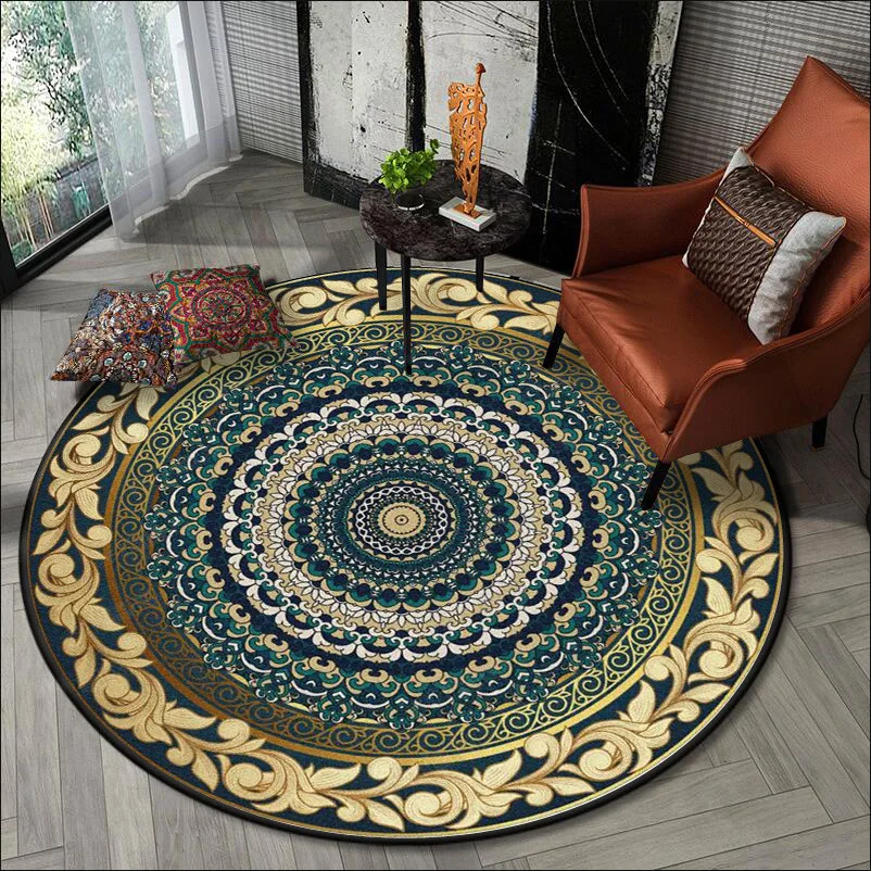 

Custom European Classical Vintage Ethnic Mandala Round Carpet Non-slip Balcony Coffee Table Hanging Basket Home Decoration Mat