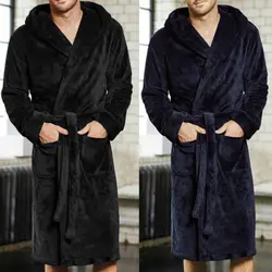 Men's Fall Long Sleepwear Flannel Robes Shawl Collar Fleece Bathrobe Spa Pajamas