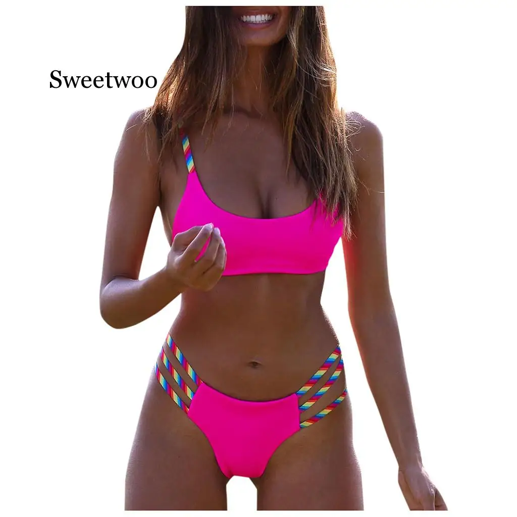 

Women's Two Piece Filled Bra Sexy Solid Split Bathing Siamese Bra Female Summer Lingerie Beachwear