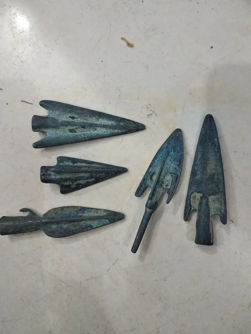 

5 Piece Old Bronze Arrow Ancient Arrowhead Case Vintage Dart Rust On Very Rare
