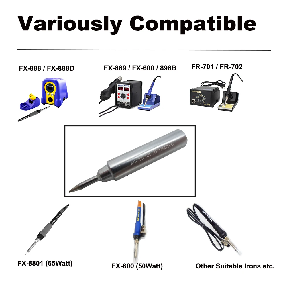 T18-SB Lötspitze, konisch, 0,2 mm, 0,008 Zoll, passend für HAKKO FX-888 FX-888D FX-8801 FX-600, bleifreier Eisen-Bit-Düsengriffstift